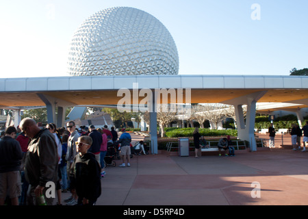 Visitors waiting for the park to open, Epcot, Disney World Stock Photo