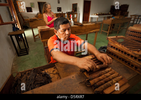 Cigars in the making at Joyas de Panama cigar factory, La Pintada village, Cocle province, Republic of Panama, Central America. Stock Photo