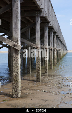 Details of wooden pillars at  Powder Point Duxbury Bridge ,  Massachusetts, USA Stock Photo