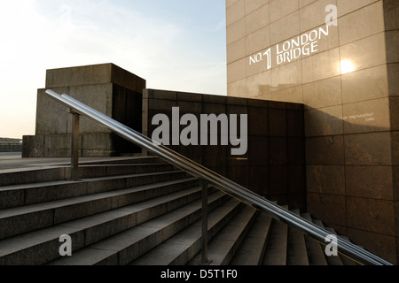 Stairs and handrail, London Bridge in the city of London. Architectural detail of city building, London, England, Britain, UK, Stock Photo