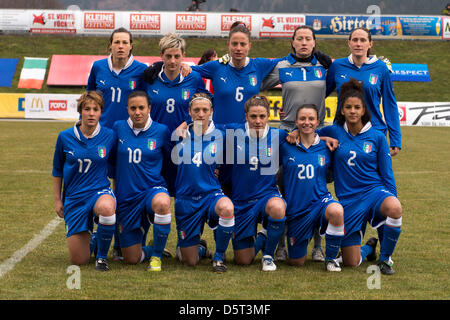 Italy team group line-up (ITA), APRIL 7, 2013 - Football / Soccer : International Friendly match between Austria 1-3 Italy at Jacques Lemans Arena Stadium in Sankt Veit an der Glan, Austria. (Photo by Maurizio Borsari/AFLO)<br>(Top raw L-R) Elisa Camporese, Melania Gabbiadini, Raffaella Manieri, Chiara Marchitelli, Elisabetta Tona, (Bottom raw L-R) Federica Di Criscio, Alice Parisi, Alessia Tuttino, Patrizia Panico, Daniela Stracchi, Sara Gama Stock Photo