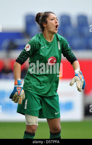 Turkey's goalkeeper Fatma Sahin yells during the women's soccer international match Germany versus Turkey at Schauinsland-Reisen-Arena in Duisburg, Germany, 19 September 2012. Photo: Revierfoto Stock Photo