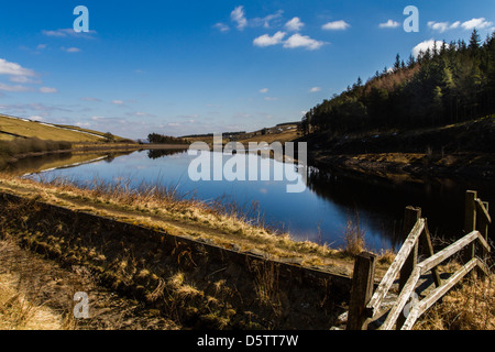Ogden Clough Reservoir reflecting a beautiful day, Lancashire, Forest of Bowland, UK Stock Photo