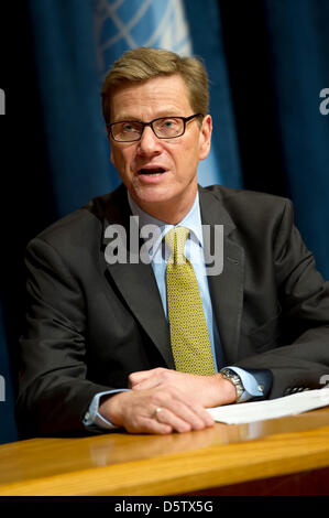 German Foreign Minister Guido Westerwelle holds a press conference at the United Nations in New York, USA, 26 September 2012. Mr Westerwelle is in New York for the General Assembly of the UN from 21 to 28 September. Photo: Sven Hoppe