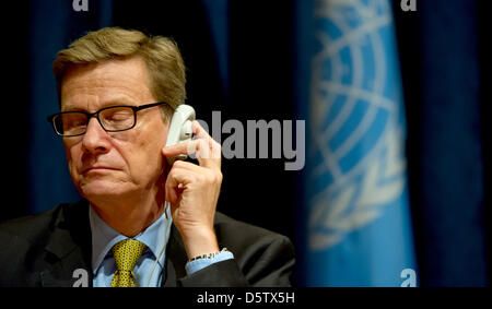 German Foreign Minister Guido Westerwelle holds a press conference at the United Nations in New York, USA, 26 September 2012. Mr Westerwelle is in New York for the General Assembly of the UN from 21 to 28 September. Photo: Sven Hoppe