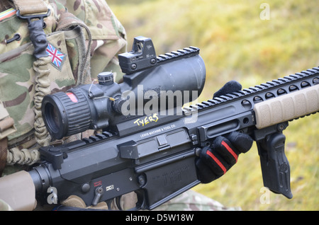 sniper,British, army, rifle, l96 sniper rifle, sharp shoot.  L129A1 Sharpshooter / Sniper rifle, as issued to British army, with Stock Photo