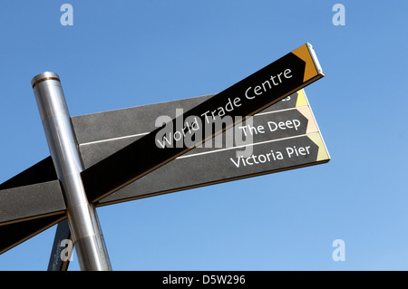 Pictured is the signpost pointing to the World Trade Centre, Victoria Pier and The Deep in Hull. PICTURES BY DARREN CASEY Stock Photo