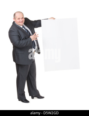 Cheerful overweight man with a blank sign Stock Photo