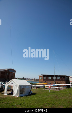 England, West Sussex, Shoreham-by-Sea, Ham Radio tent set up in the grounds of the RNLI station. Stock Photo