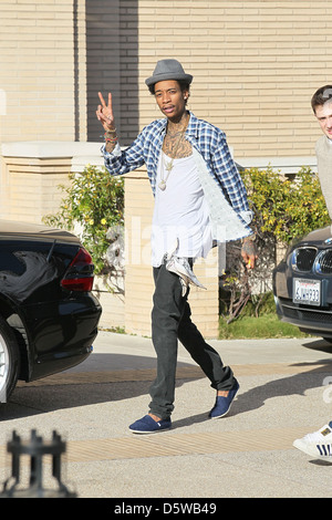 Rapper Wiz Khalifa shopping at Barney's New York in Beverly Hills on Valentine's Day Los Angeles, California - 14.02.12 Stock Photo