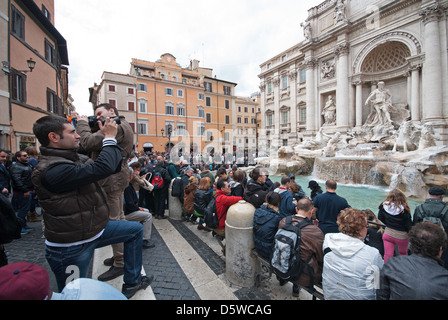 ROME, ITALY. Tourist crowds at the Trevi Fountain. 2013. Stock Photo