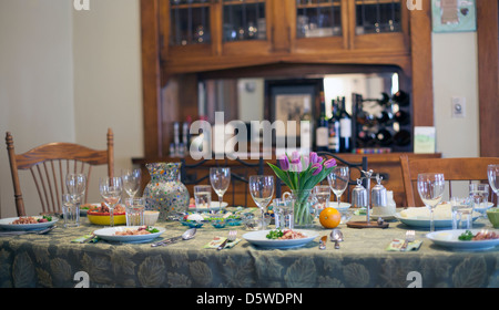 A Passover seder meal is ready for guests. Stock Photo
