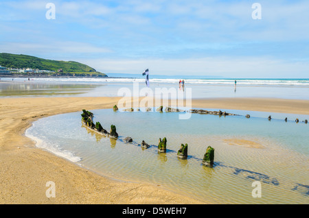 Shipwrek on the beach at Westward Ho!, North Devon, England. Stock Photo