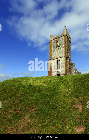View of the ruins of St Michael's Church on top of Burrow Mump, Burrowbridge, Somerset UK Stock Photo
