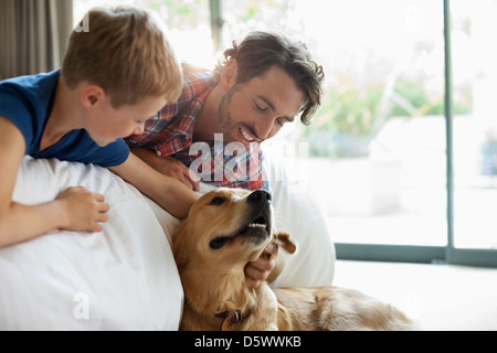 dog father with son laying on his back isolated on white background - 8