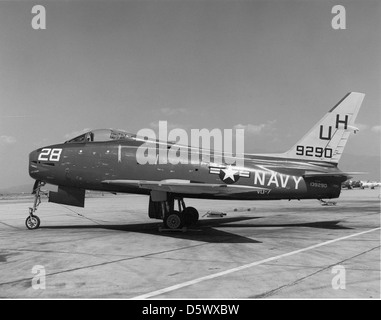 North American FJ-4 (F-1E) 'Fury' from Utron Seven (VU-7) at NAAS Brown Field, CA. Stock Photo