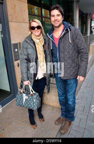 rmally dapper TV presenter Craig Doyle spotted at Today FM studios in a hoodie and jeans with wife Doon Doyle Dublin Ireland Stock Photo