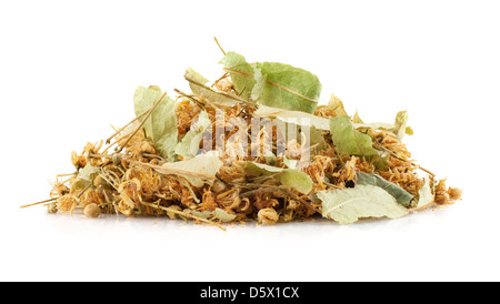 Dried Linden Flowers Isolated on White Background Stock Photo