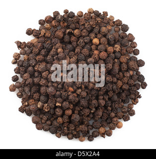 Close up of black peppercorns in isolated white background Stock Photo