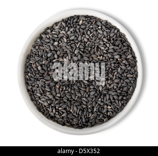 Black sesame in plate isolated on white background Stock Photo