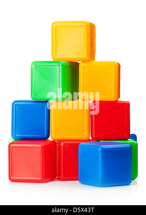 Plastic toy blocks on white background Stock Photo