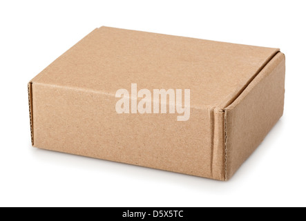 Closed paper box lying on white background Stock Photo