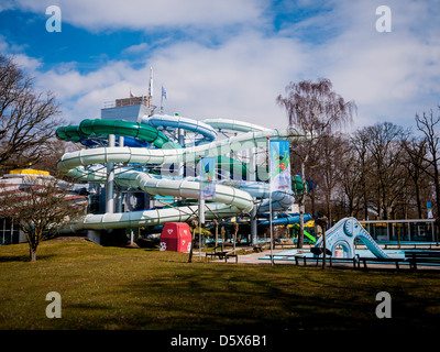 Water slides at Duinrell theme park, Wassenaar, The Netherlands. Stock Photo