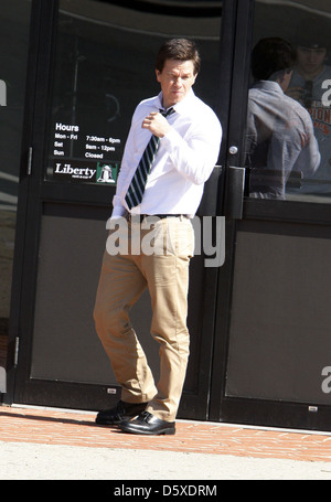 Mark Wahlberg on the film set of his new movie 'Ted' Boston, Massachusetts Stock Photo