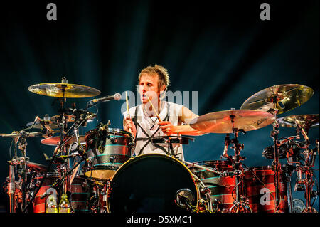 Toronto, Ontario, Canada. 9th April 2013. Drummer of English rock band Muse, DOMINIC HOWARD on stage of Air Canada Centre in Toronto (Credit Image: Credit:  Igor Vidyashev/ZUMAPRESS.com/Alamy Live News) Stock Photo