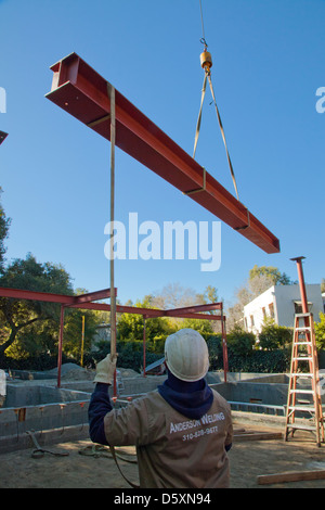 Steel framing of Green home for Ed Begley Jr., construction is being done under LEED Platinum Certified standards Stock Photo