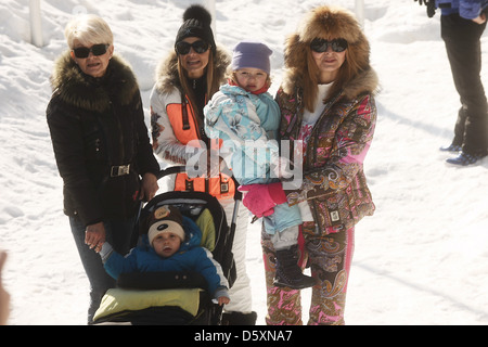 Ivana Gottova spends her winter holidays with her daughters Charlotte Ella and Sofie Nelly in the Krkonose mountains at Savoy Stock Photo