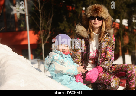 Ivana Gottova spends her winter holidays with her daughters Charlotte Ella and Sofie Nelly in the Krkonose mountains at Savoy Stock Photo