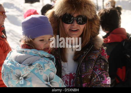 Ivana Gottova spends her winter holidays with her daughters Charlotte Ella and Sofie Nelly in the Krkonose mountains at Savoy Stock Photo