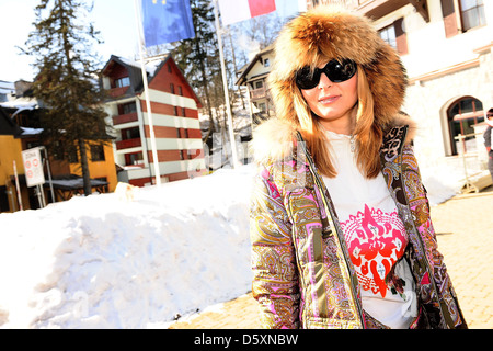 Ivana Gottova spends her winter holidays with her daughters Charlotte Ella and Sofie Nelly in the Krkonose mountains at Savoy Stock Photo