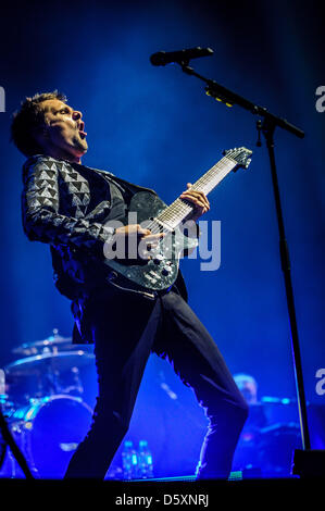 Toronto, Ontario, Canada. 9th April 2013. Lead guitarist/singer of English rock band Muse, MATTHEW BELLAMY, on stage of Air Canada Centre. (Credit Image: Credit:  Igor Vidyashev/ZUMAPRESS.com/Alamy Live News) Stock Photo