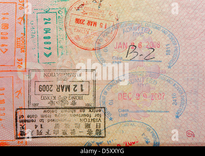 passport with hong kong stamps Stock Photo