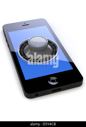 iPhone with a combination safe lock on the screen - internet / personal information security / cyber crime / internet  safety concept Stock Photo