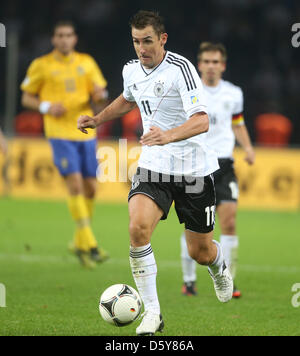 Germany's Miroslav Klose in action during the FIFA World Cup 2014 qualifying soccer match between Germany and Sweden at Olympic stadium in Berlin, Germany, 16 October 2012. Photo: Kay Nietfeld/dpa Stock Photo