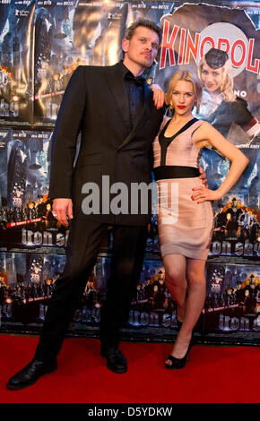 The actors Julia Dietze and Goetz Otto pose during a photocall for the premerie of their movie 'Iron Sky' in Sulzbach, Germany, 05 April 2012. Photo: Emily Wabitsch Stock Photo