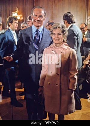 United States Senator George McGovern (Democrat of South Dakota) and his wife, Eleanor, following a Capitol Hill press conference where he announced his intention to run for the 1972 Democratic Presidential nomination on Capitol Hill in Washington, D.C. on January 19, 1971..Credit: Arnie Sachs / CNP Stock Photo