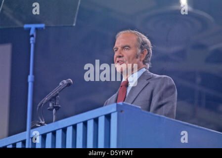 United States Senator George McGovern (Democrat of South Dakota) accepts the 1972 Democratic Party nomination for President of the United States at the party convention at the Miami Beach Convention Center in Miami, Florida on Thursday, July 13, 1972..Credit: Arnie Sachs / CNP Stock Photo