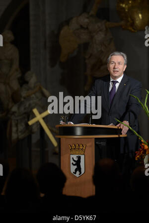 Governing Mayor of Berlin Klaus Wowereit delivers a speech during the celebration of the 775th anniversary of Berlin at St. Nicholas' Church in Berlin, Germany, 28 October 2012. Photo: RAINER JENSEN Stock Photo