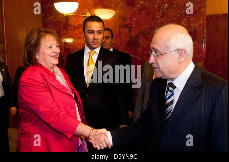 German Minister of Justice Sabine Leutheusser-Schnarrenberger (FDP) shakes hands with President of the Grand National Assembly of Turkey, Cemil Cicek (R), in Ankara, Germany, 31 October 2012. The German Minister of Justice is on a four-day visit to Turkey. Photo: MAURIZIO GAMBARINI Stock Photo