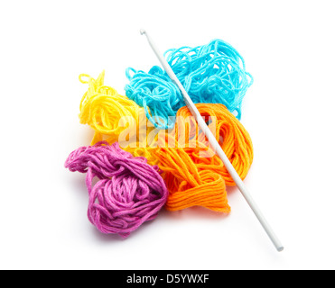 colorful yarn with crochet isolated on white background Stock Photo - Alamy