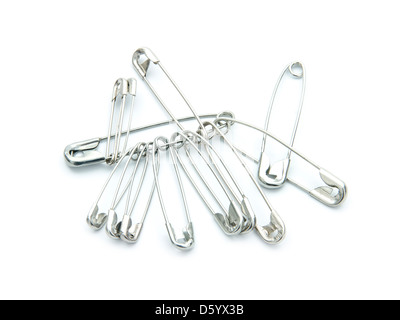 group of safety pins isolated on white background Stock Photo