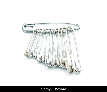 group of safety pins isolated on white background Stock Photo