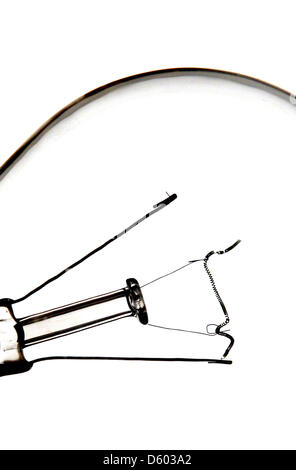 A 60 watt light bulb with a blown glow wire by manufacturer OSRAM is pictured in Kaufbeuren, Germany, 11 November 2012. Photo: Karl-Josef Hildenbrand Stock Photo