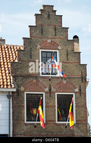 old stepped gable from houses in old dutch town Brielle Stock Photo