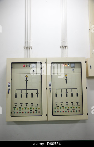 The Electrical energy control cabinet in Industrial factory. Stock Photo
