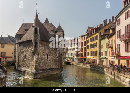 France Haute-Savoie Annecy, old town, Palais de l'Ile & River Thiou Stock Photo